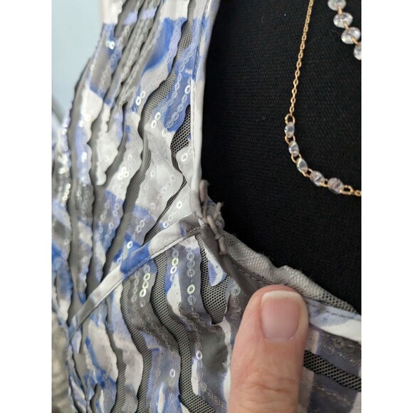 Chicos Travelers Jacket Womens Sz L/2 Blue White Gray Sequined Topper Cardigan - Picture 6 of 12